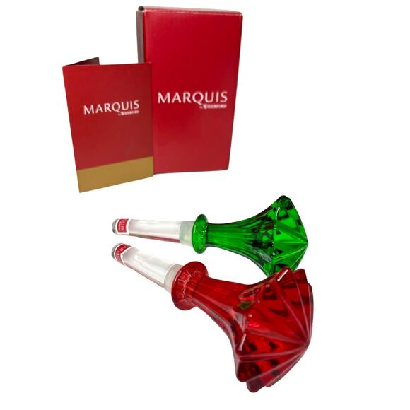 NEW Waterford Marquis Set (2) CRYSTALLINE BOTTLE STOPPERS Red Green 5" Brookside - Picture 3 of 9